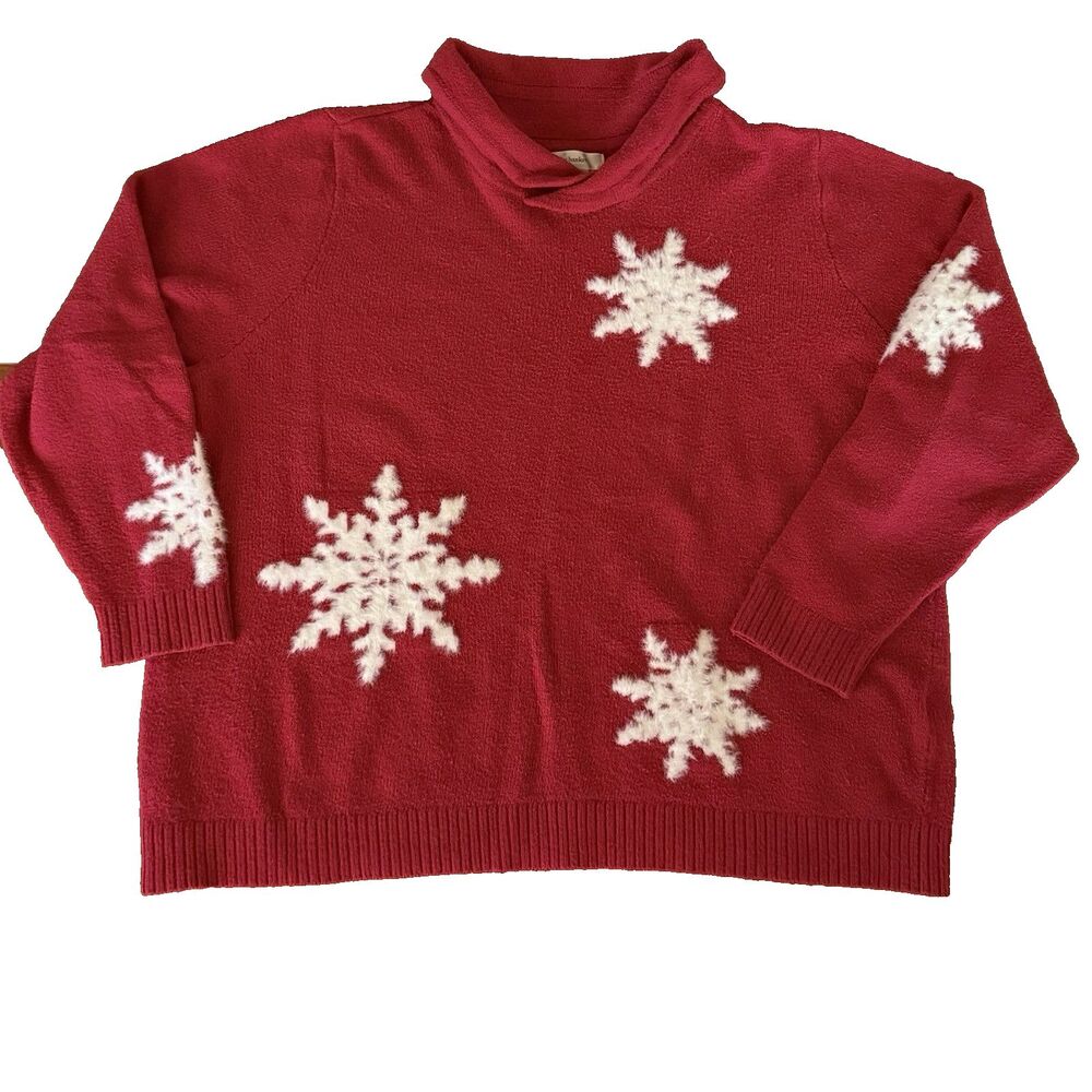Christopher Bank Red Christmas Holiday Winter Pullover Snowflakes PLUS SIZE 2X
